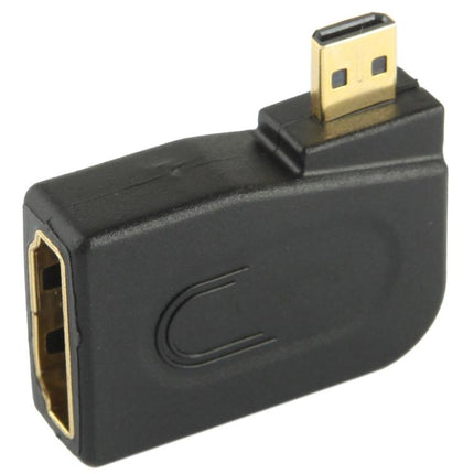 Vergoldeter Adapter von Micro-HDMI-Stecker auf HDMI-19-polige Buchse mit 90-Grad-Winkel, Micro-HDMI auf HDMI