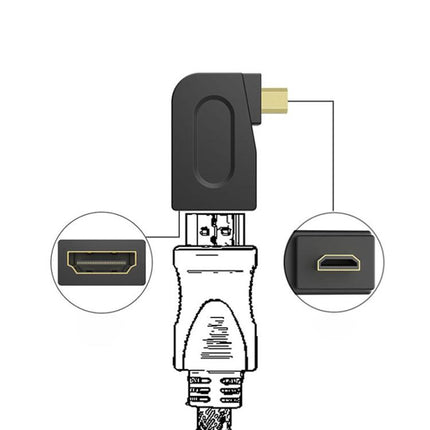 Vergoldeter Adapter von Micro-HDMI-Stecker auf HDMI-19-polige Buchse mit 90-Grad-Winkel, Micro-HDMI auf HDMI
