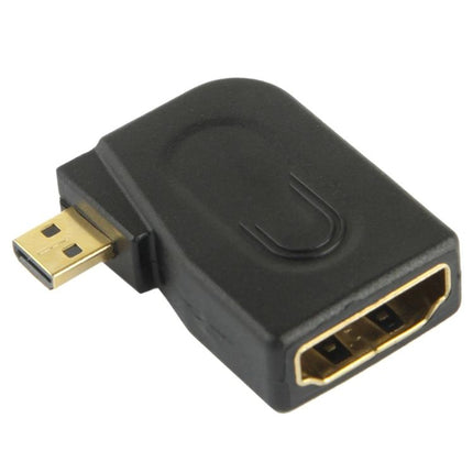 Vergoldeter Adapter von Micro-HDMI-Stecker auf HDMI-19-polige Buchse mit 90-Grad-Winkel, Micro-HDMI auf HDMI