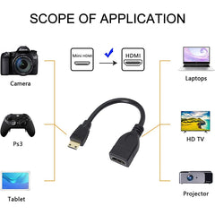 17cm Gold Plated Mini HDMI Male to HDMI 19 Pin Female Cable, Mini HDMI to HDMI