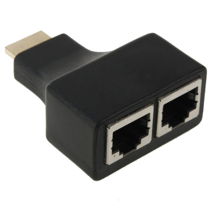 30m HDMI to Dual Port RJ45 Network Cable Extender Over by Cat 5e/6 3D HDTV Up, Dual RJ45 Black