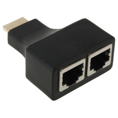 30m HDMI to Dual Port RJ45 Network Cable Extender Over by Cat 5e/6 3D HDTV Up, Dual RJ45 Black