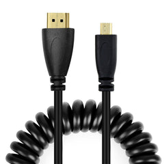 1.4 Version, Gold Plated Micro HDMI Male to HDMI Male Coiled Cable, Support 3D / Ethernet, Length: 60cm (can be extended up to 2m), Micro HDMI AM to HDMI AM