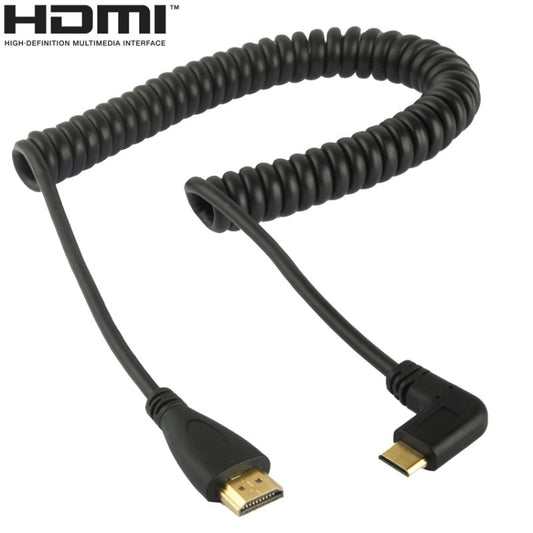 1.4 Version Gold Plated Mini HDMI Male to HDMI Male Coiled Cable, Support 3D / Ethernet, Length: 0.6m-2m, Right Angle Mini HDMI to HDMI AM