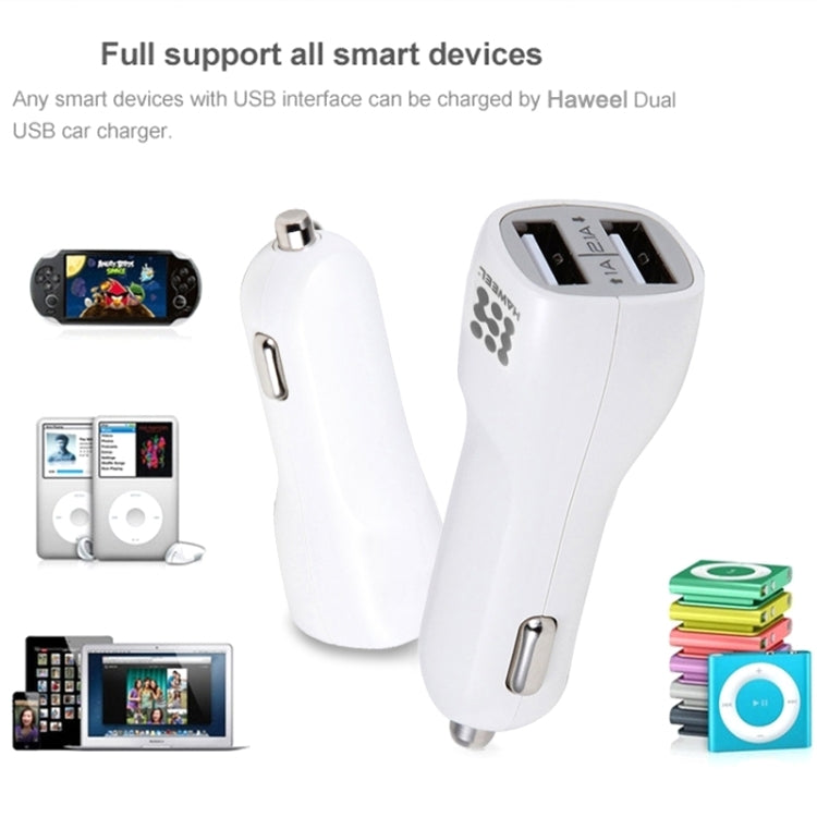 HAWEEL High Quality 2.1A + 1A Dual USB Ports Car Charger, HK Black