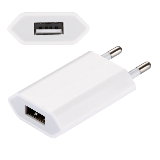 5V / 1A Single USB Port Charger Travel Charger, EU Plug, EU Plug White
