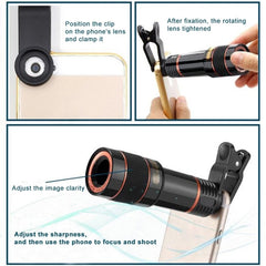 Universal 12X Zoom Optical Zoom Telescope Lens with Clip