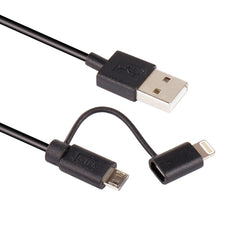 1m MFI 2 in 1 8 pin + Micro USB 2.0 Male to USB Data Sync Charging Cable