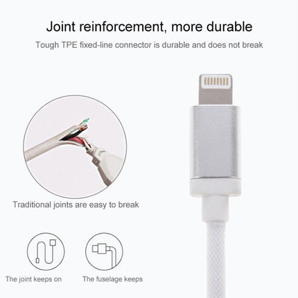 Cable de datos/cargador de 8 pines a USB con cabezal de metal estilo red, longitud del cable: 25 cm