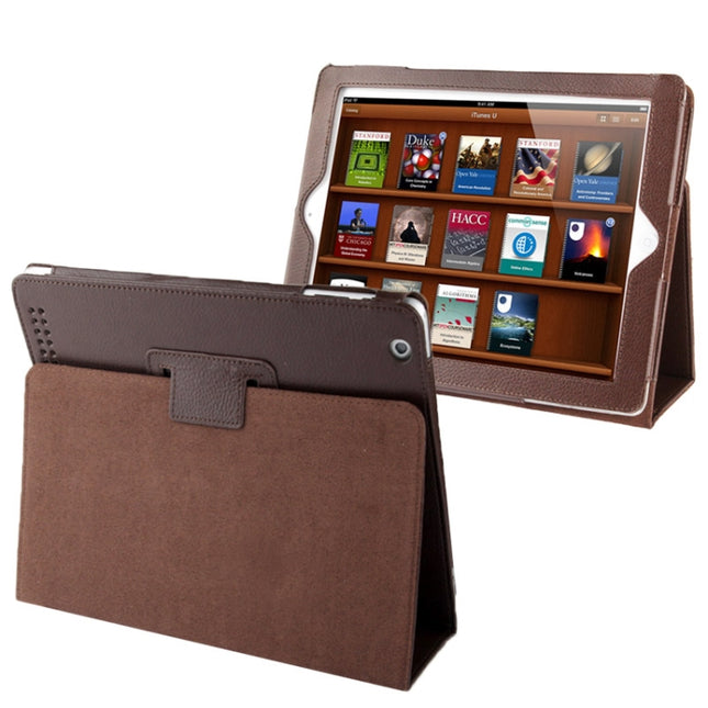 Funda de cuero plegable con textura de lichi de alta calidad con función de suspensión/activación y soporte para iPad 2, iPad 3 y iPad 4