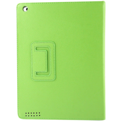 High Quality Litchi Texture Folding Leather with Sleep / Wake-up & Holder Function for iPad 2 / iPad 3 / iPad 4