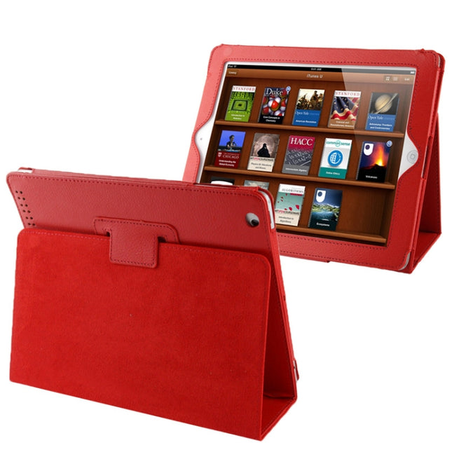 Hochwertiges, faltbares Leder mit Litschi-Textur und Schlaf-/Weck- und Halterungsfunktion für iPad 2/iPad 3/iPad 4