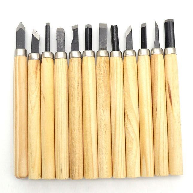 12 PCS / Set Assorted Wood Carving Tools Set with Stainless Steel Blade and Wood Handle, 12 PCS / Set Wood Carving