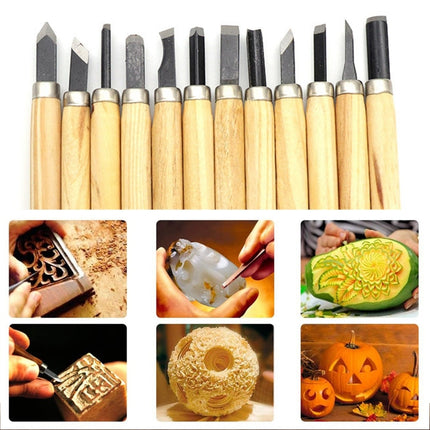 12 PCS / Set Assorted Wood Carving Tools Set with Stainless Steel Blade and Wood Handle, 12 PCS / Set Wood Carving