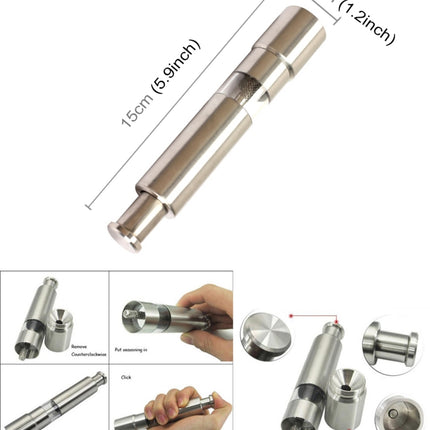 304 Stainless Steel Salt and Pepper Grinder / Mill, 15x3cm