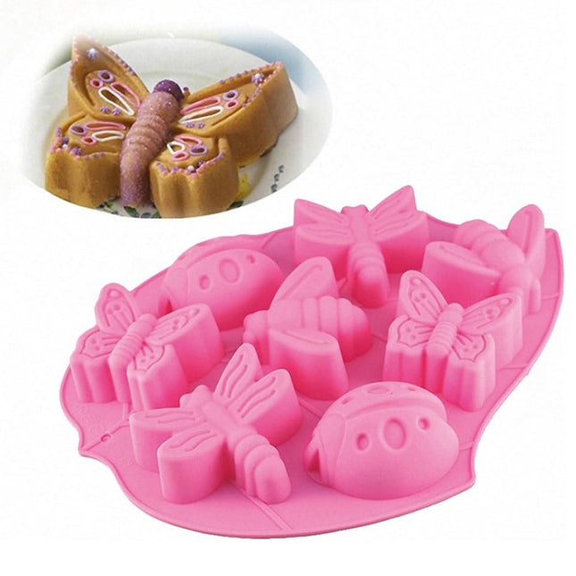 8-in-1 Insect Butterfly Dragonfly Beetle Shaped Silica Cake Mold, 8 In 1(Pink)
