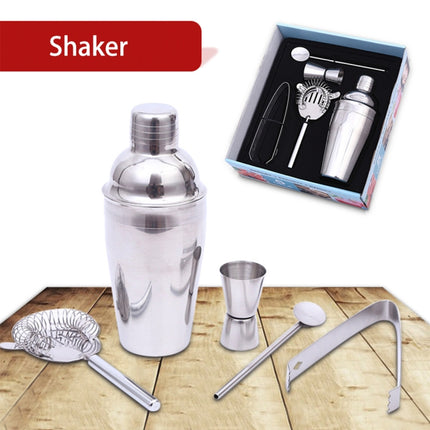 5 in 1 Classic Stainless Steel Shaker Set, Capacity: 550ml (Shaker + Jigger + Strainer + Ice Clip + Stirrer Pipe), 5 in 1 Shaker Set