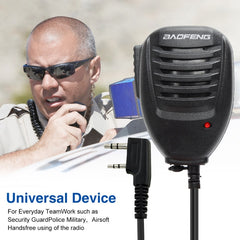 Baofeng Clip-on Speaker Microphone for Walkie Talkies, 3.5mm + 2.5mm Earphone + Mic Plug