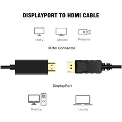 DisplayPort Male to HDMI Male Cable, Cable Length: 1.8m, DP to HDMI Male Black