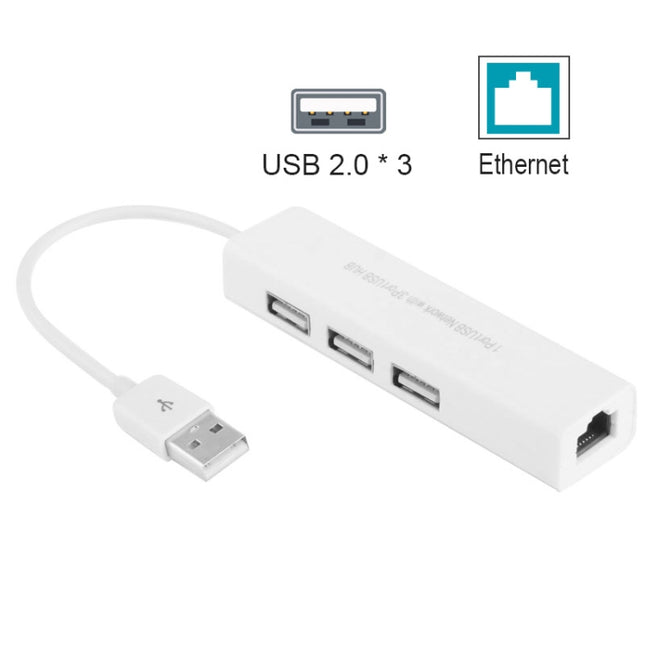 USB 2.0 Ethernet Network Adapter + 3 Ports USB HUB