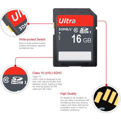 16GB Ultra High Speed Class 10 SDHC Camera Memory Card (100% Real Capacity), 16Gb