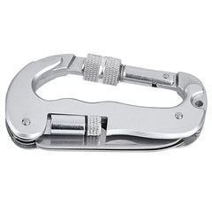 Heavy Duty D Shape Carabiner Clip-On Clamp Key Chain Hook with Dual Knife & LED Torch