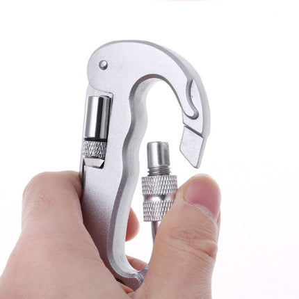 Heavy Duty D Shape Carabiner Clip-On Clamp Key Chain Hook with Dual Knife & LED Torch