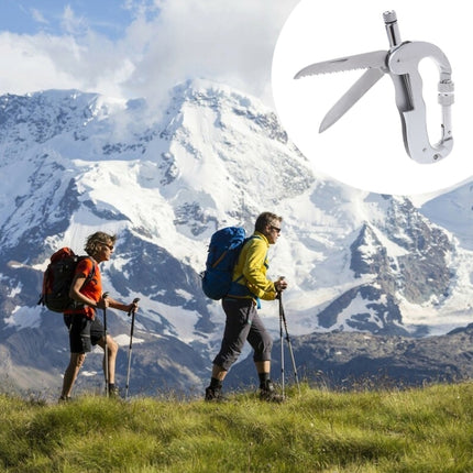 Heavy Duty D Shape Carabiner Clip-On Clamp Key Chain Hook with Dual Knife & LED Torch