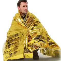 Compact Lightweight Aluminized Windproof Waterproof Emergency Blanket Body Wrap Survival Sheet for Outdoor 140 x 210cm, 140x210cm