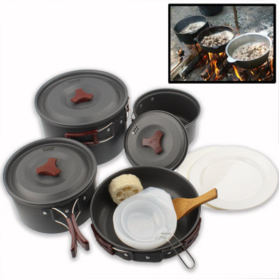 Outdoor Camping Ultra Light Weight 9 Piece Cookware Stackable Set, 9 Piece Cookware