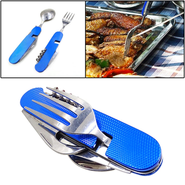 6-in-1 Stainless Steel Travel / Camping Folding Cutlery Set, Spoon + Fork + Knife +  Bottle Opener Set