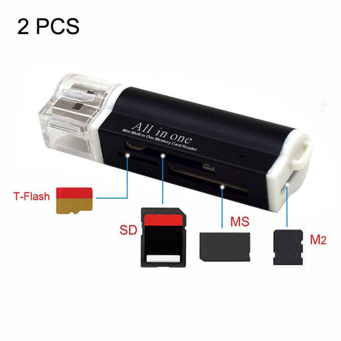 2 PCS Multi All in 1 USB 2.0 Micro SD SDHC TF M2 MMC MS PRO DUO Memory Card Reader