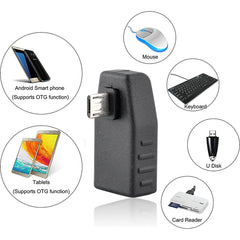 Micro USB Male to USB 2.0 AF Adapter with 90 Degree Angle, Support OTG Function