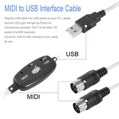 USB to MIDI Interface Electric Piano Converter Adapter Cable, Length: 1.8m