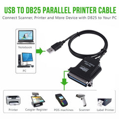 USB to Parallel 1284 36 Pin Printer Adapter Cable, Cable Length: 1m, USB 2.0 to IEEE1284 (Black)