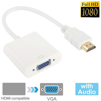 24cm Full HD 1080P HDMI to VGA + Audio Output Cable for Computer / DVD / Digital Set-top Box / Laptop / Mobile Phone / Media Player, Length: 24cm, Length: 24cm(White)