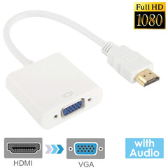 24cm Full HD 1080P HDMI to VGA + Audio Output Cable for Computer / DVD / Digital Set-top Box / Laptop / Mobile Phone / Media Player, Length: 24cm, Length: 24cm(White)