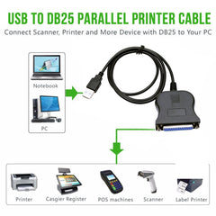 USB 2.0 to DB25 25 Pin Female Port Print Converter Cable, USB to DB25 Female (Black)