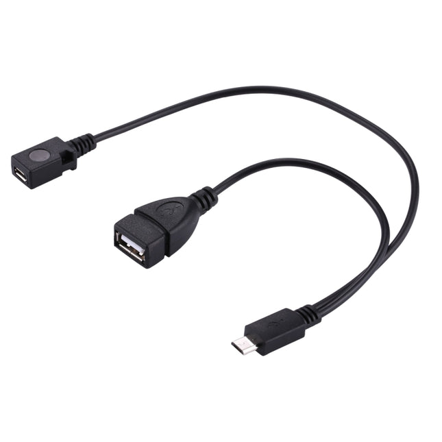 USB 2.0 Micro-B Male to USB 2.0 Micro-B Female Male & USB 2.0 Female Y Splitter OTG Cable, Length: 19 / 30cm