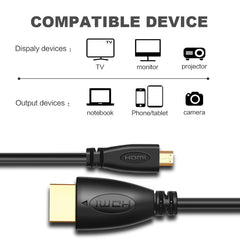 1.8m Gold Plated 3D 1080P Micro HDMI Male to HDMI Male cable for Mobile Phone, Cameras, GoPro, Gold Plated Micro HDMI, Length: 1.8m