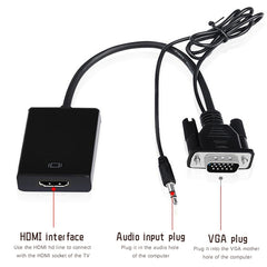 VGA + Audio to Full HD 1080P HDMI Video Converter Box Adapter for HDTV, HDMI Female to VGA Male + Adudio Black