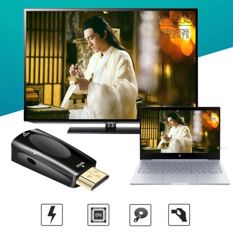 Full HD 1080P HDMI to VGA and Audio Adapter for HDTV / Monitor / Projector, HDMI Male to VGA + Audio (Black)