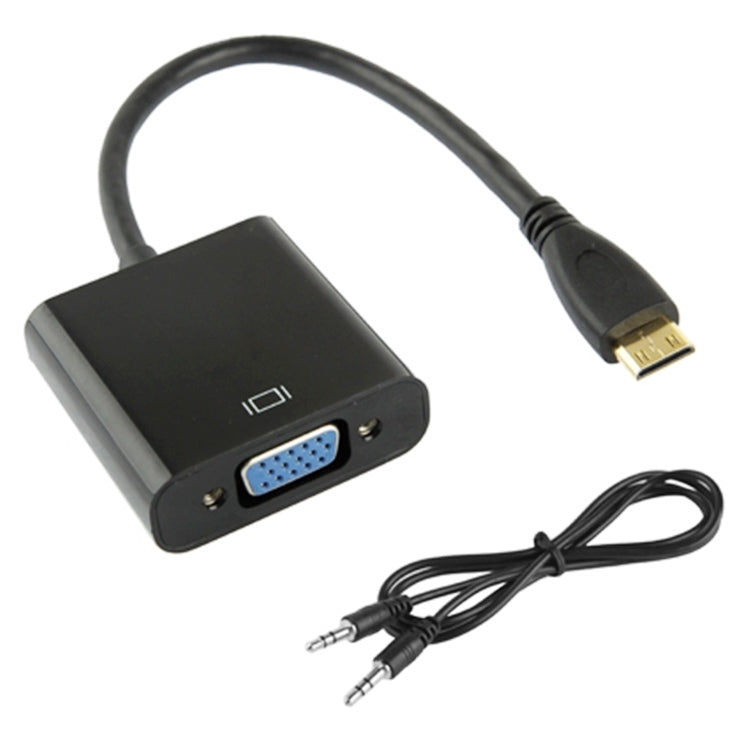 22cm Full HD 1080P Mini HDMI Male to VGA Female Video Adapter Cable with Audio Cable, Mini HDMI