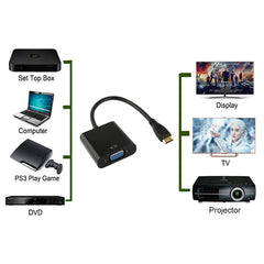 22cm Full HD 1080P Mini HDMI Male to VGA Female Video Adapter Cable with Audio Cable, Mini HDMI