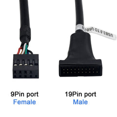 USB 2.0 9Pin Motherboard Female to USB 3.0 19Pin Housing Male Adapter Cable, Length: 15cm, 9 Pin Female to 19 Pin Male