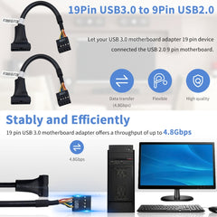 USB 2.0 9Pin Motherboard Female to USB 3.0 19Pin Housing Male Adapter Cable, Length: 15cm, 9 Pin Female to 19 Pin Male