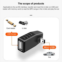 90 Degree Mini USB Male to USB 2.0 AF Adapter, 90 Degree Up Angled, 90 Degree Down Angled