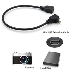 90 Degree Mini USB Male to Mini USB Female Adapter Cable, Length: 25cm, 25cm