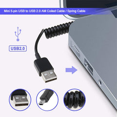 Mini 5-pin USB to USB 2.0 AM Coiled Cable / Spring Cable, Length: 25cm (can be extended up to 80cm), Mini USB to USB AM, Length: 80cm