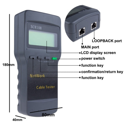 Portable Wireless Network cable Tester SC8108 LCD Digital PC Data Network CAT5 RJ45 LAN Phone Cable Tester Meter